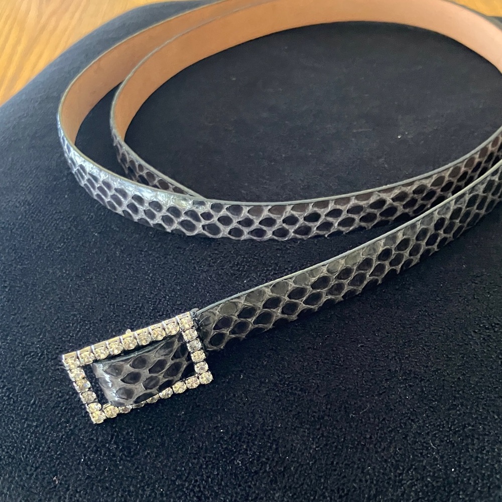 Vintage Python Leather Skinny Belt Rhinestone Buckle Neiman Marcus S - Picture 3 of 14
